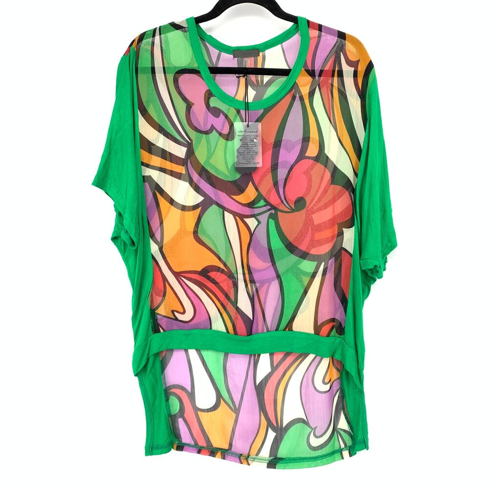 AnM Blouse Womens Size Small Semi Sheer Short Sleeve Bold Floral Print